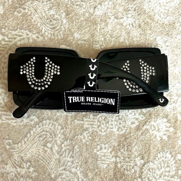 Brand New True Religion Oversized Black Square Sunglasses w/ Rhinestone Logo - Picture 14 of 16
